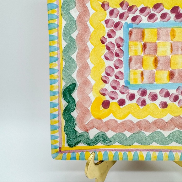 Mackenzie Childs Pottery Aurora Pattern Square Tile Trivet Cork Vintage - Picture 5 of 11